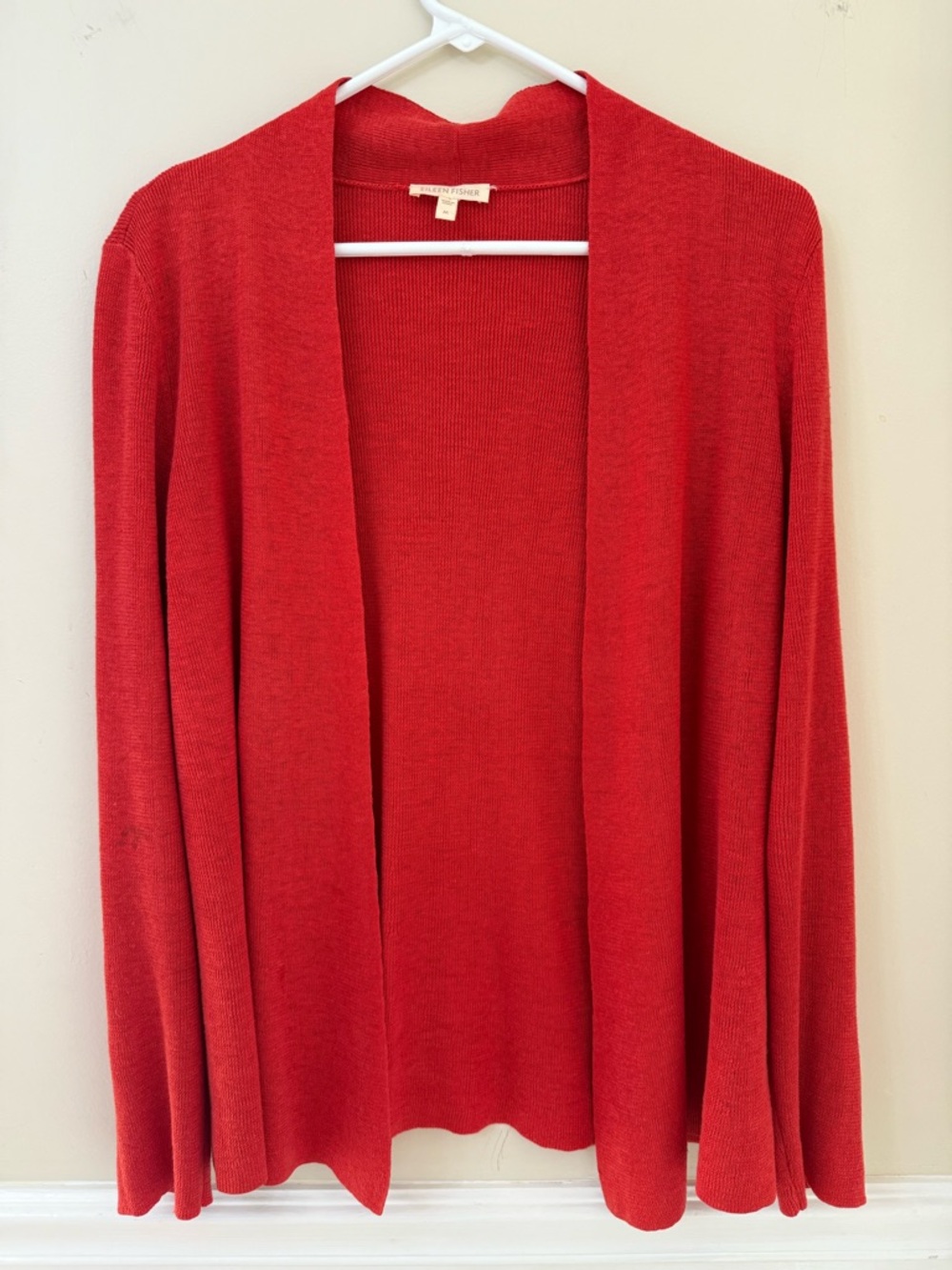 Eileen Fisher 100% linen orange open front cardigan large size medium